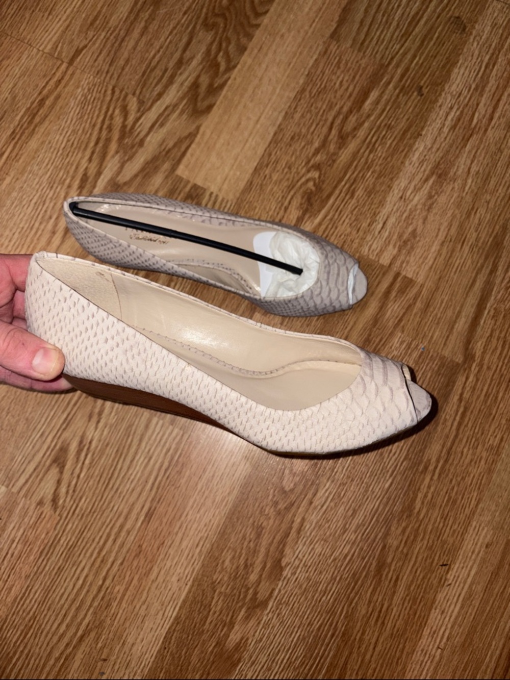 Talbots Women's Neutral Peep-Toe Low Wedge Flats